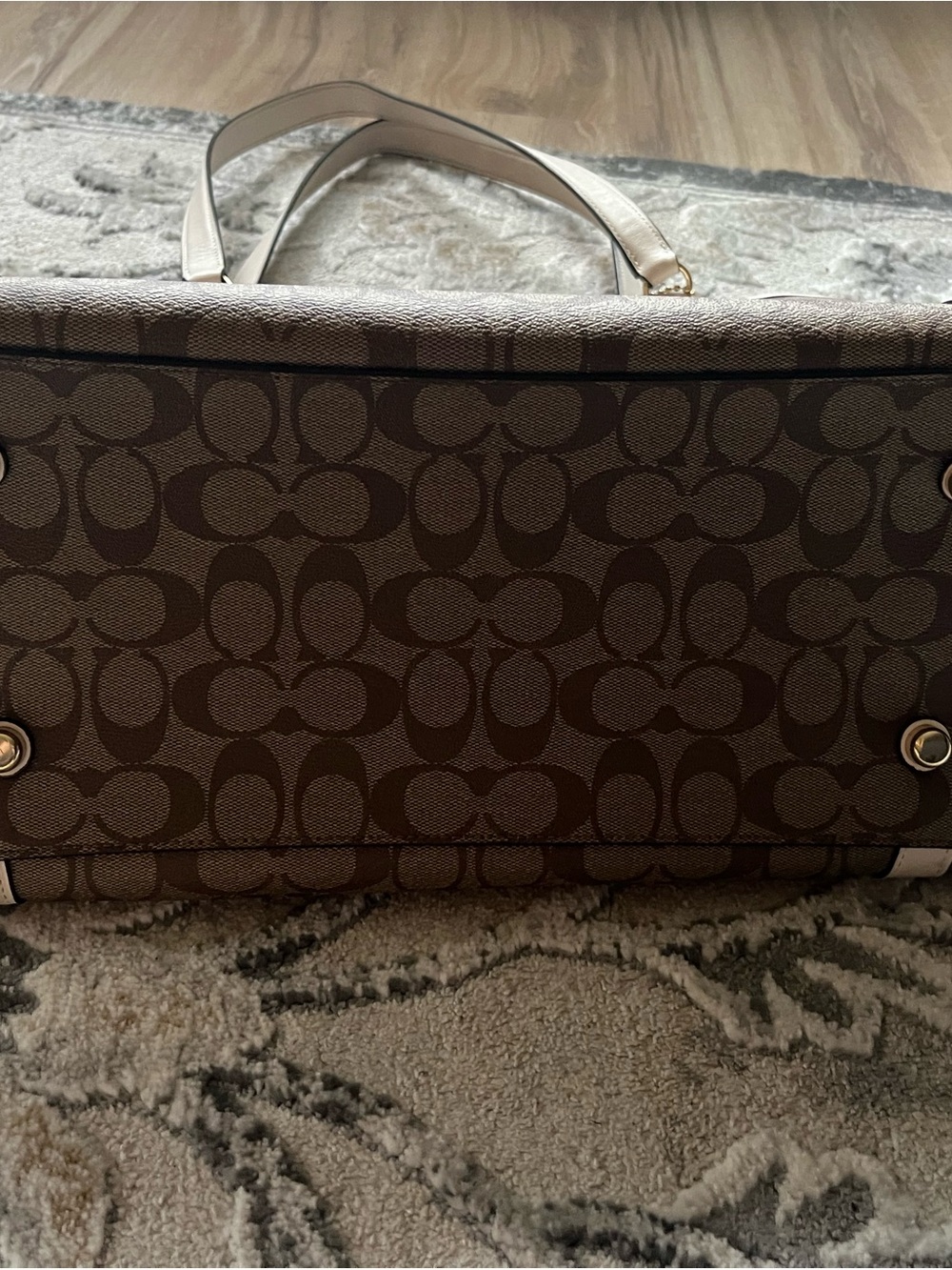 Coach Signature Canvas Tote in Brown with Cream Trim - Picture 6 of 16